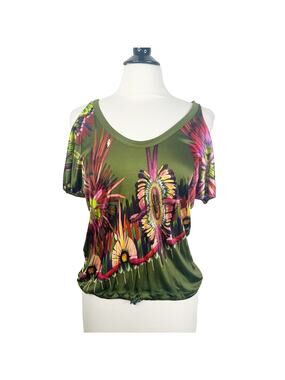 Jean Paul Gaultier Soleil Women’s Small Green Floral Printed Cold Shoulder Top